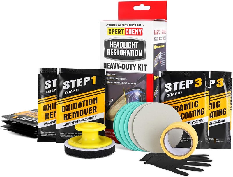 XPERTCHEMY Headlight Restoration Kit-Headlight Cleaner Removing The Heavy-Duty Yellowing, Clouding and Stains, Even Buffs Out Unsightly Hairline Scratches,No Power Tools Needed - Image 2